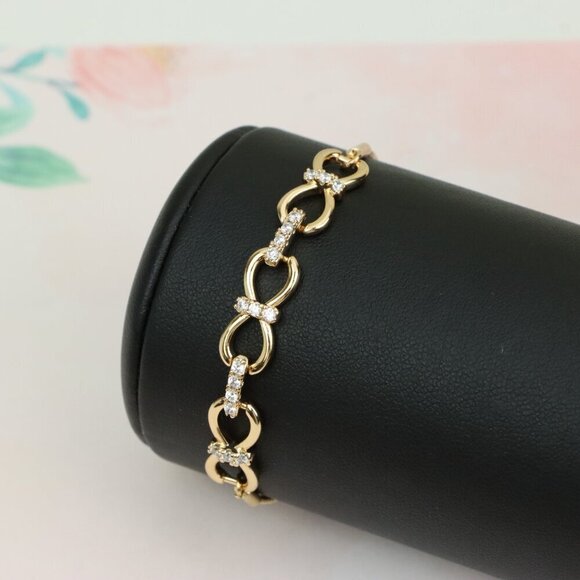 Elegant Rose Gold Infinity Bracelet in Cubic Zirconia, Adjustable Size, XPAB0606 - Picture 2 of 11